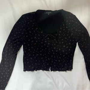 Black and red floral pattern cardigan